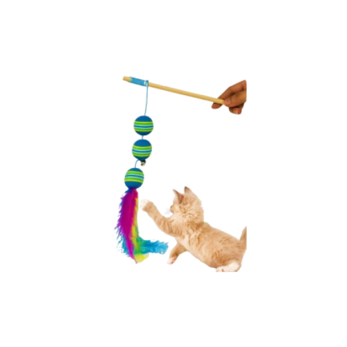 Colorful Cat Teaser Toy with Feather and Balls